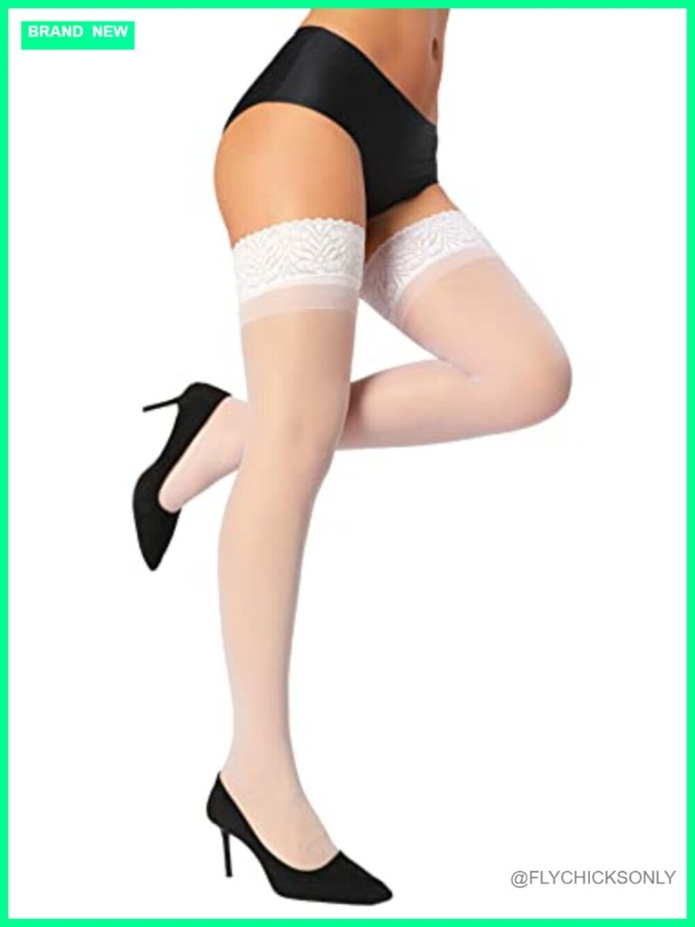 Sheer Thigh High Stockings, Stay Up Lace Top with Silicone
